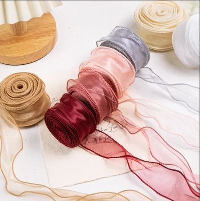 ซื้อ สี Organza Ribbon Roll การตกแต่งของขวัญ Warp Glitter สายไหม Ribbon สําหรับของขวัญดอกไม้ แพคเกจ DIY อุปกรณ์เสริม online manufacture