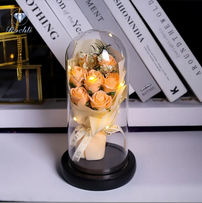ราคาดี โรงงานขายส่ง Ins สินค้า LED ดอกไม้ประดับ วันเกิด กระจกกล่อง Dome Rose Bouquet วันวาเลนไทน์ ดอกไม้กุหลาบสบู่คุณภาพ ออนไลน์