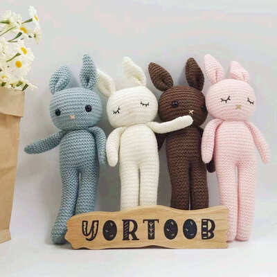 ซื้อ ขายปลีก สวมผ้าปู น่ารักเด็ก ความสบายใจตุ๊กตากระต่าย crochet สัตว์ของเล่น Amigurumi ทําด้วยมือ กระต่าย การผลิตออนไลน์