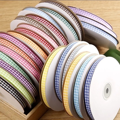 ราคาดี สีทาร์ตานแบบกําหนดเอง Grid Gingham โพลีเอสเตอร์ เนื้อผง Plaid สแตน Ribbon สําหรับเครื่องประดับการบรรจุของขวัญ ออนไลน์