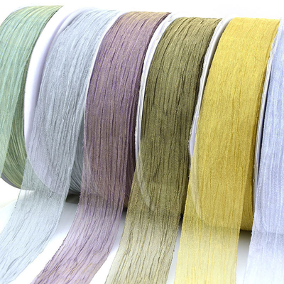 ราคาดี 38mm กว้างเกาหลี pleated organza ทําด้วยมือ DIY ริบบอนกระพริกกระพริกกระพริกผม ออนไลน์
