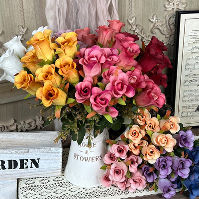 ราคาดี Simulated 7-head artificial fake silk bouquet with high-end feeling for weddings, decorative flower arrangement in living rooms, plastic roses ออนไลน์