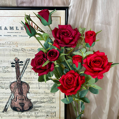 ราคาดี 2-Forked Rose Imitation Authentic Bouquet Wedding Flowers High End ติดต่อดอกไหม สร้างเสร็จตกแต่งห้องนั่งเล่นตกแต่งห้องนั่งเล่น Wholesale ออนไลน์