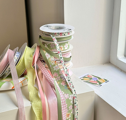 ความเข้มแข็งสูง Fanhua สีชมพูสีเขียว ซีรี่ย์ริบบอน ดอกไม้ ผูกพวงดอกไม้ ถั่ว DIY ผลิตภัณฑ์เทศกาล วัสดุไม้ริบบอน