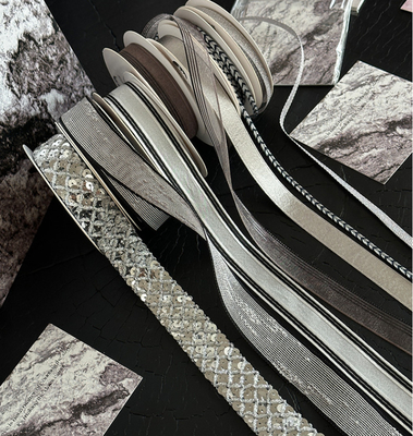 Qixi Black Silver Series Ribbon Flower Bouquet พอลิเอสเตอร์ 1.6 ซม. เหมาะสําหรับการทําดอกไม้ด้วยมือ
