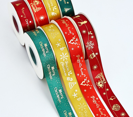 ของขวัญตกแต่งวันหยุด Hot Stamping ริบบิ้นคริสต์มาส ริบบิ้นโพลีเอสเตอร์ กล่องของขวัญ ริบบิ้นบรรจุภัณฑ์ ข้ามพรมแดน 2.5 ซม./25 ม.