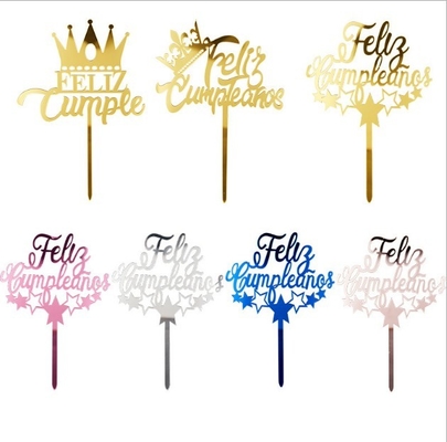 ราคาดี Feliz Cumpleanos Gold เค้กวันเกิดแฮปปี้ Toppers W11xH16cm Silver Acrylic Cake Topper ออนไลน์