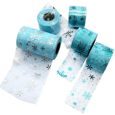 ราคาดี ลวดลายเกล็ดหิมะสีน้ำเงินผ้าโพลีเอสเตอร์ ออร์แกนซ่า Tulle Rolls 15.2cm ออนไลน์